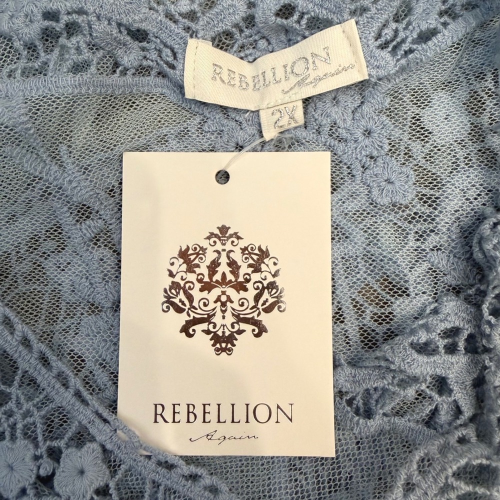 Lace Trim Sheer Tunic Top in Dusty Blue - Fits Like 1X!!! - Picture 7 of 11